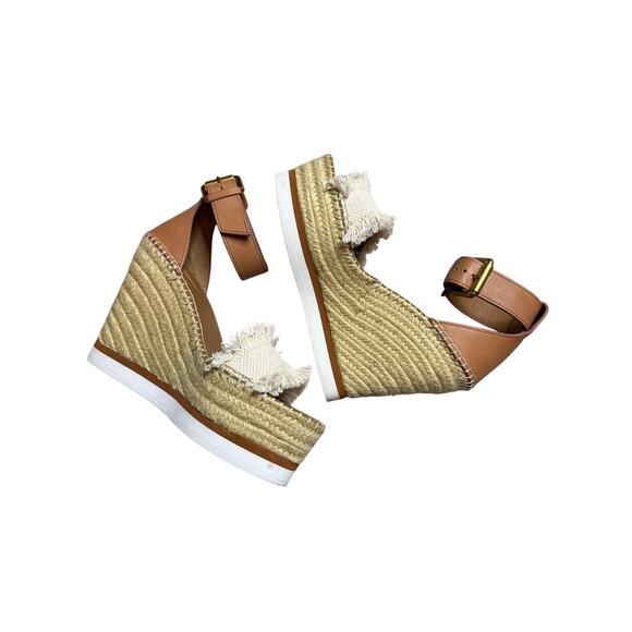 See by Chloé Glyn Espadrille Wedge Sandals Brown Tan Fringe Festival Boho 36/5.5 - Picture 6 of 9
